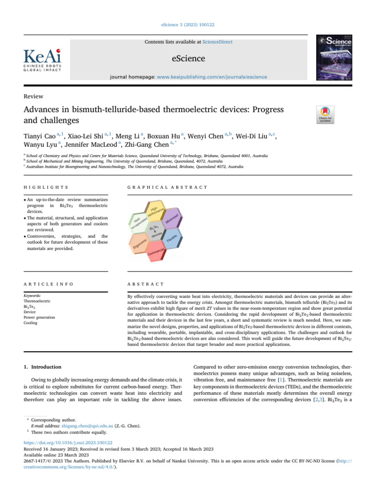 Bismuth Telluride Thermoelectric Advances | PDF | Electrical ...
