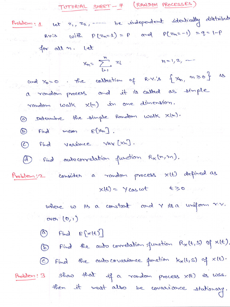 Tutorial Sheet-7 (Random Processes) | PDF