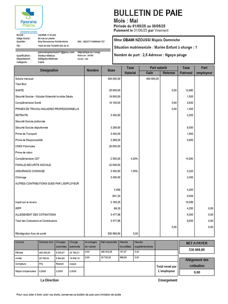 Bulletin de Paie Mai 2025 - Détails Salariaux | PDF | Bulletin de ...