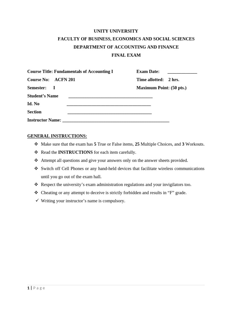 Fundamentals of Accounting I Final Exam Code I, 2017 | PDF | Debits And ...