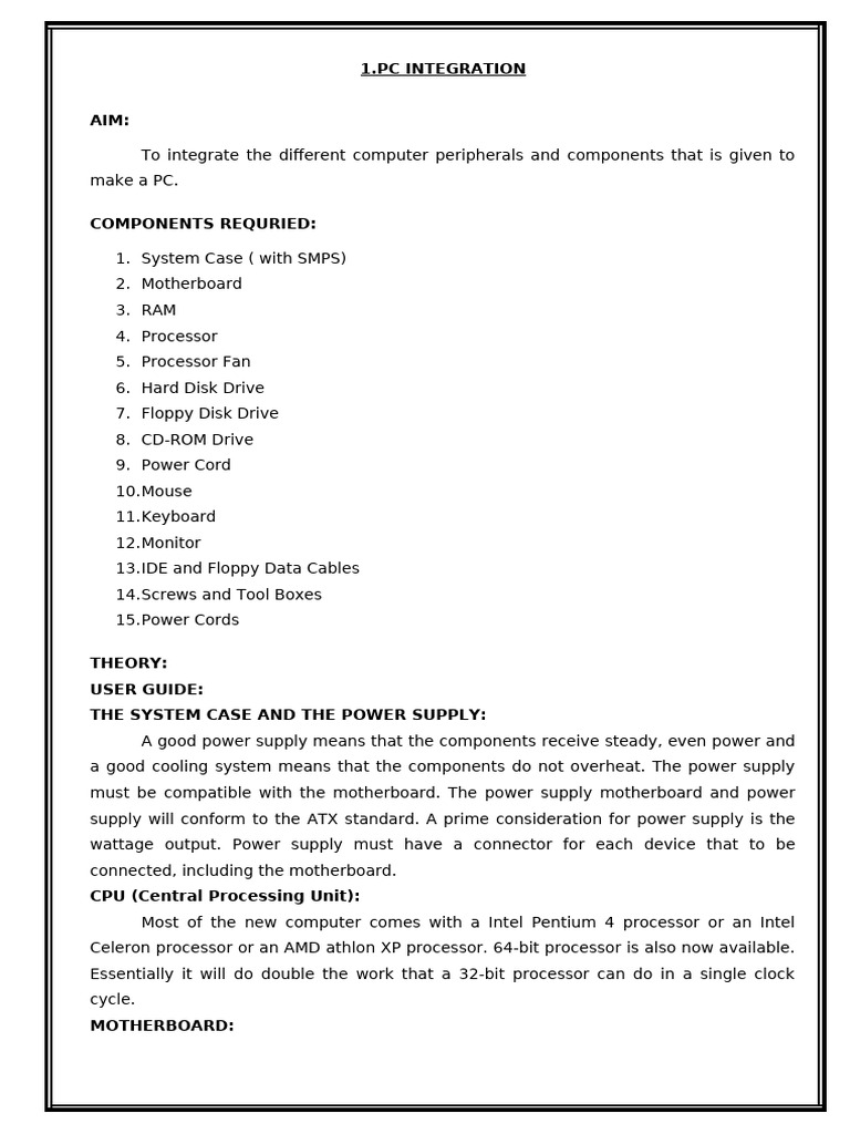 PC Assembly Guide: Components & Steps | PDF | Booting | Electrical ...