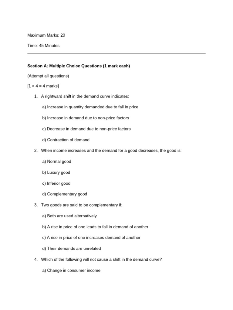 Class 11 Demand Theory Questions | PDF | Demand | Demand Curve