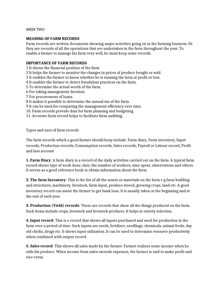 Types of Farm Records Explained | PDF | Farms | Labour Economics