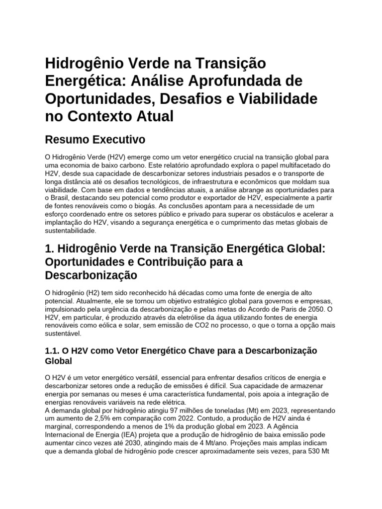 Hidrogênio Verde: Oportunidades e Desafios | PDF | Economia de baixo ...