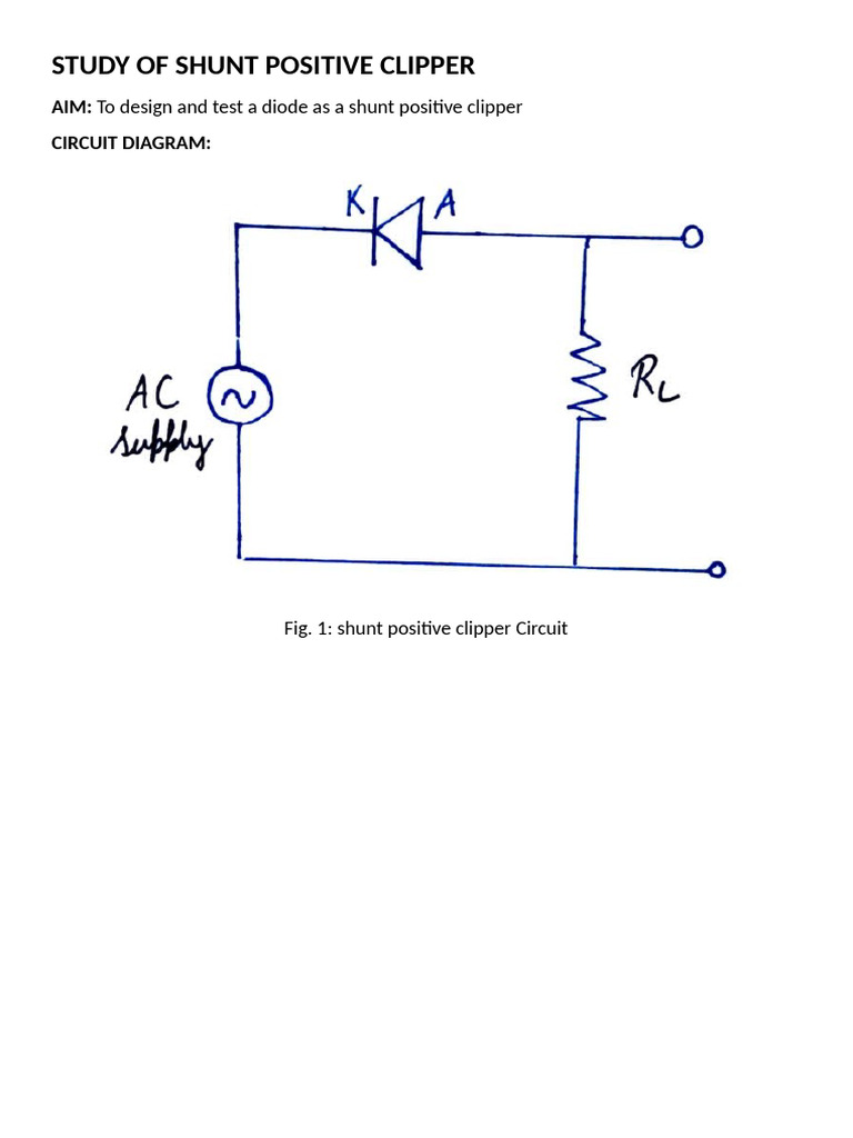 Shunt Positive Clipper Circuit Study | PDF