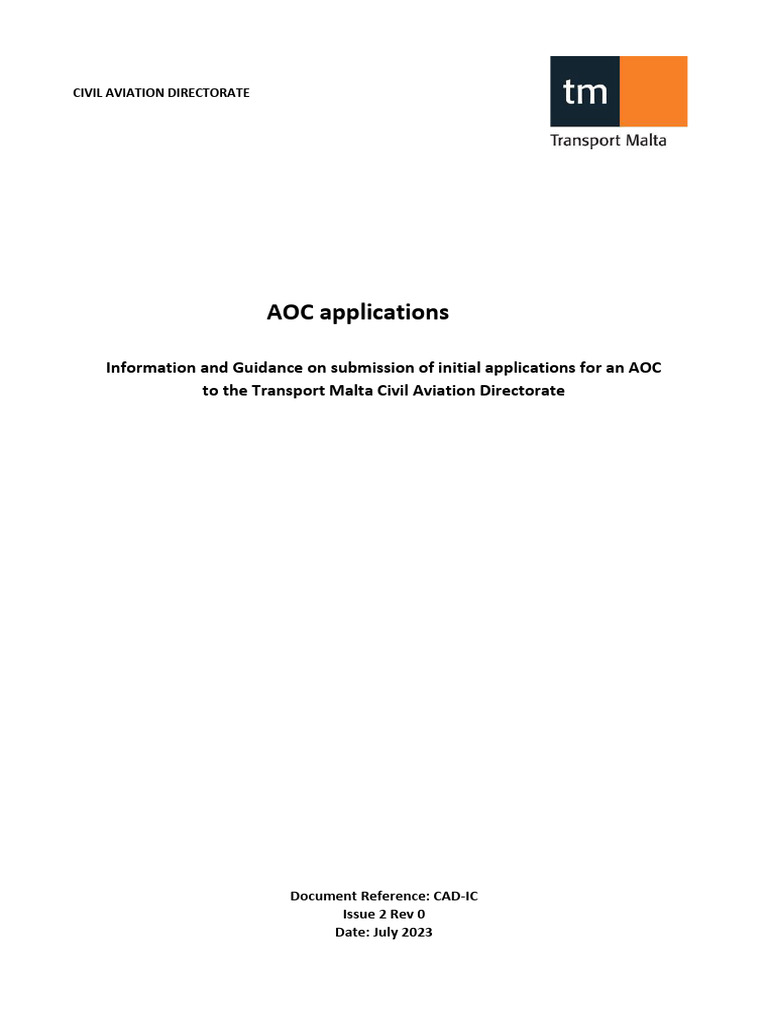 AOC Application Guidelines for Malta | PDF | Aviation | Aircraft