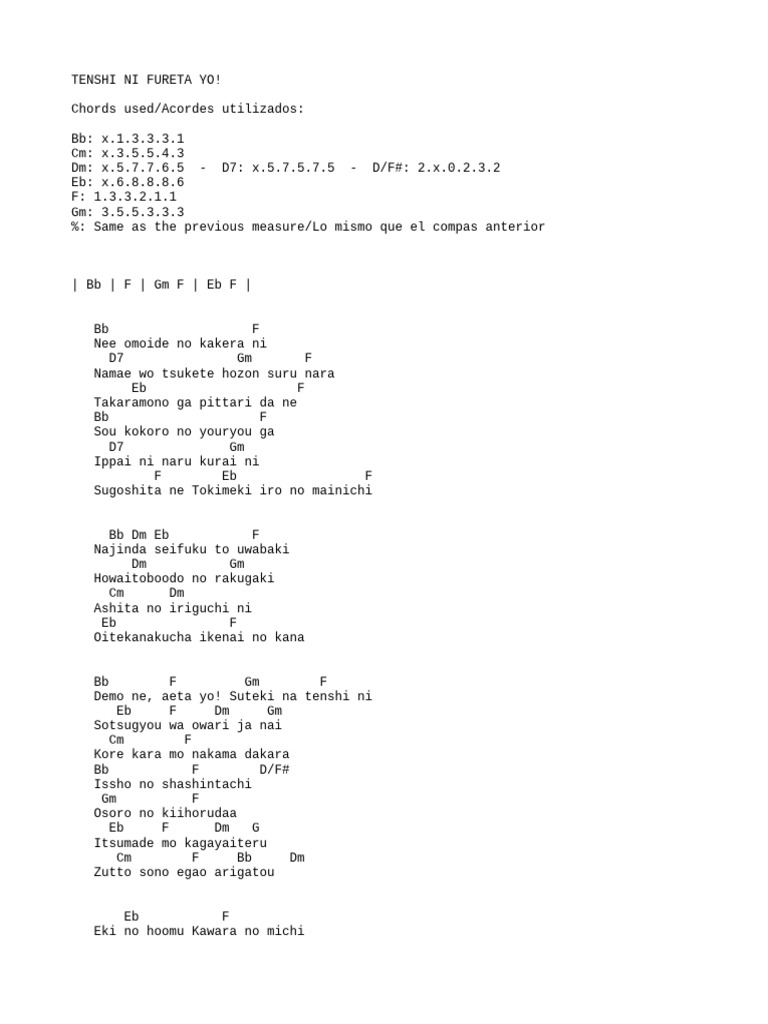 Tenshi ni Fureta Yo Chords & Lyrics | PDF