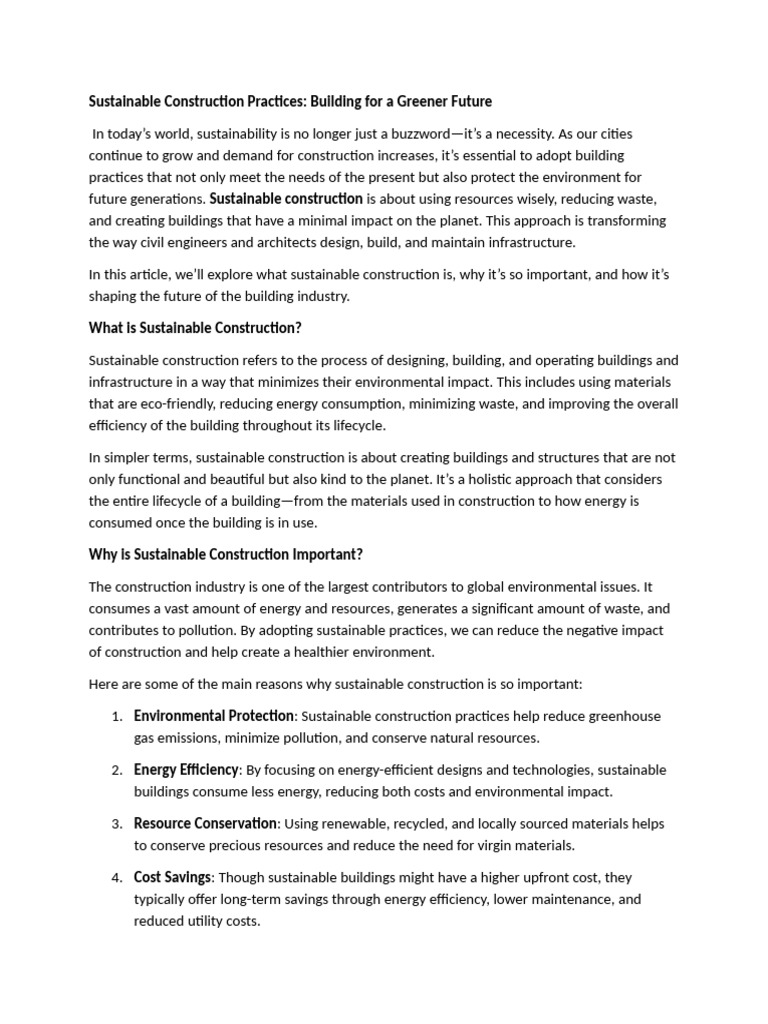 Sustainable Construction for a Greener Future | PDF | Efficient Energy ...