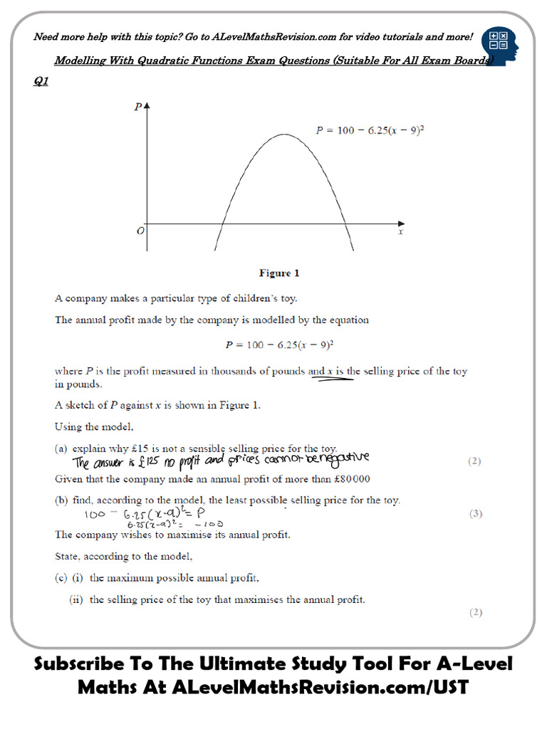 A-Level Quadratic Modelling Questions | PDF