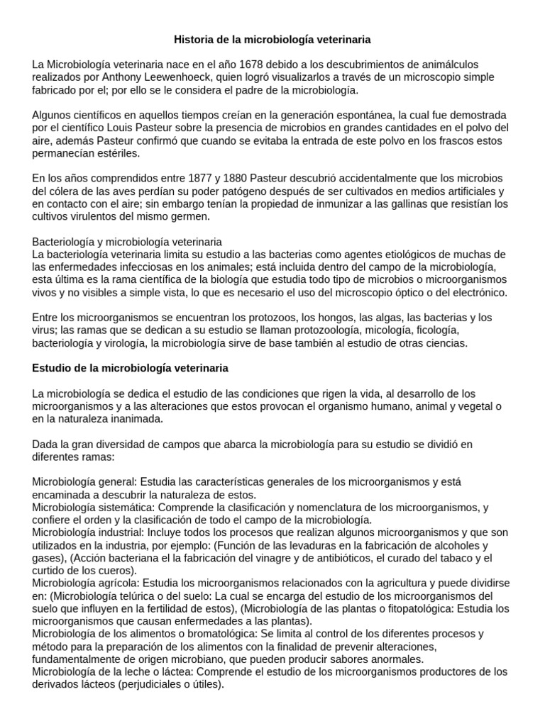 Historia y ramas de la microbiología veterinaria | PDF | Microbiología ...