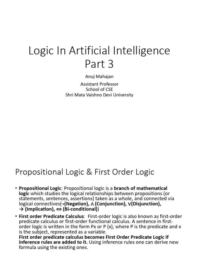 Propositional and First Order Logic in AI | PDF | First Order Logic | Logic