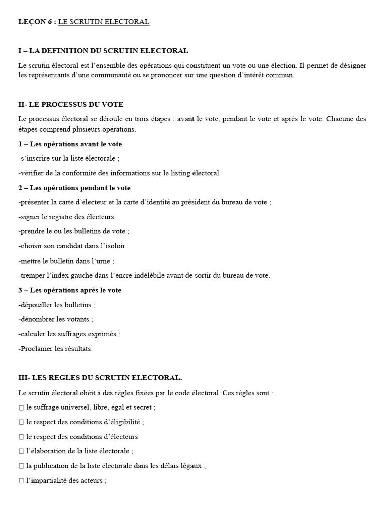 Comprendre le scrutin électoral | PDF | Vote | Élections
