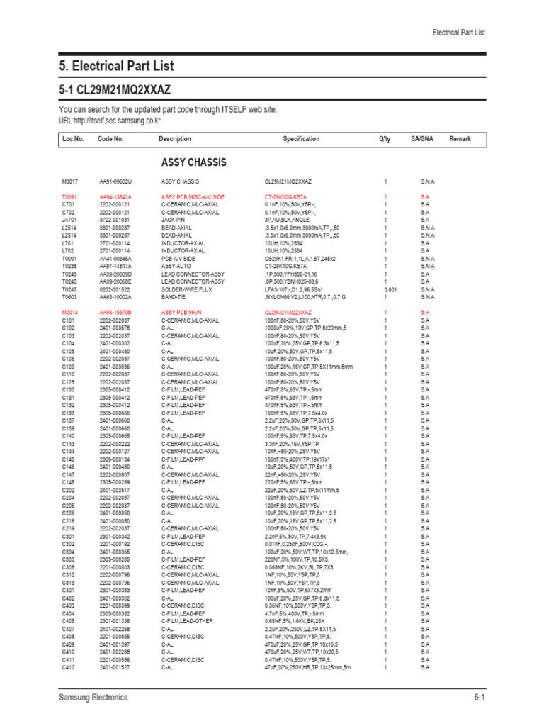 Samsung Electronics Electrical Parts List | PDF
