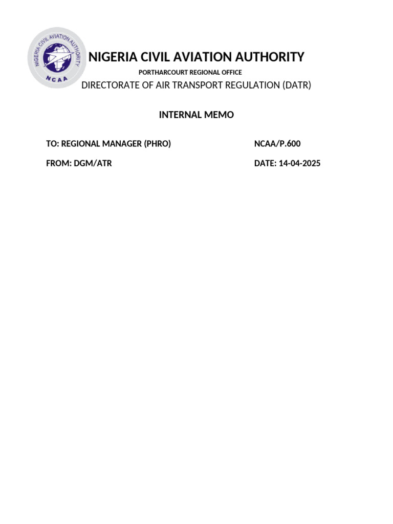 Nigeria Civil Aviation Internal Memo | PDF