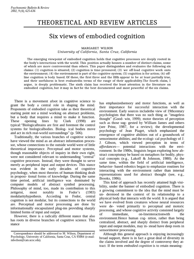 Six Claims of Embodied Cognition | PDF | System | Mind