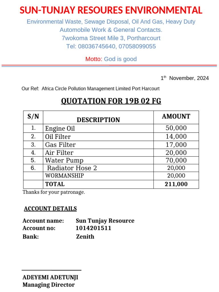 Environmental Services Quotation | PDF