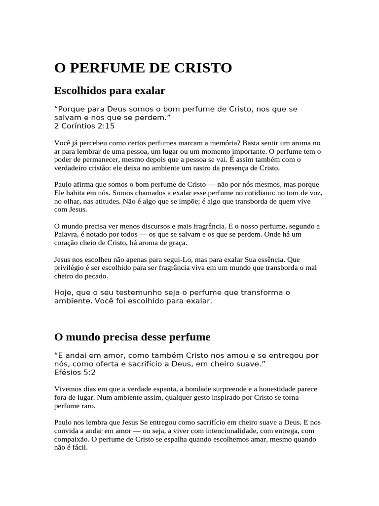 Exalando o Perfume de Cristo | PDF | Perfume | Amor