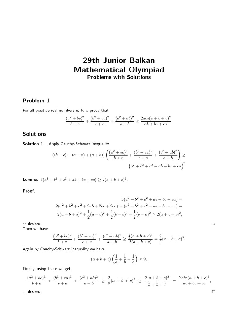 29th Junior Balkan Olympiad Solutions | PDF | Discrete Mathematics ...