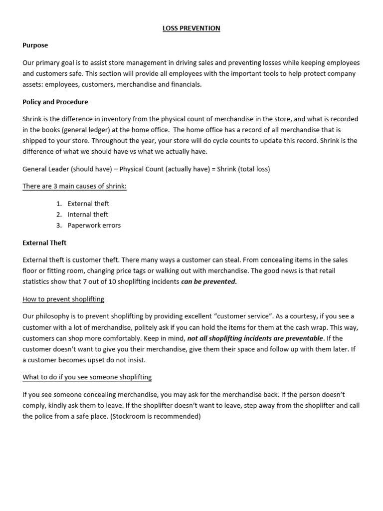 Loss Prevention Strategies and Policies | PDF