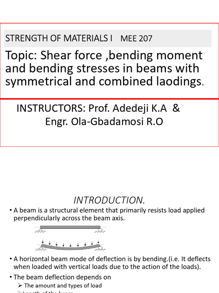 Shear Force, Bending Moments and Bending Stresses in Beams With ...