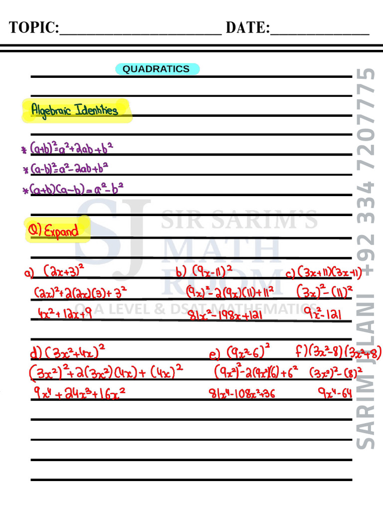Quadratics Paper 1 Notes - 250708 - 001639 | PDF