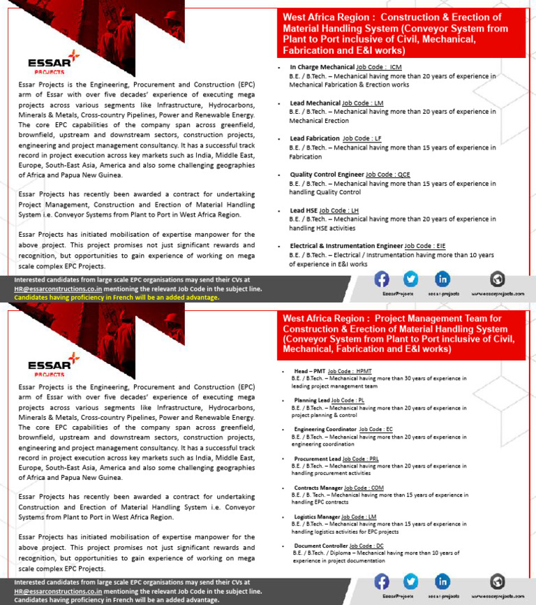 Essar Projects - Western Africa Region - Construction and PMT | PDF ...