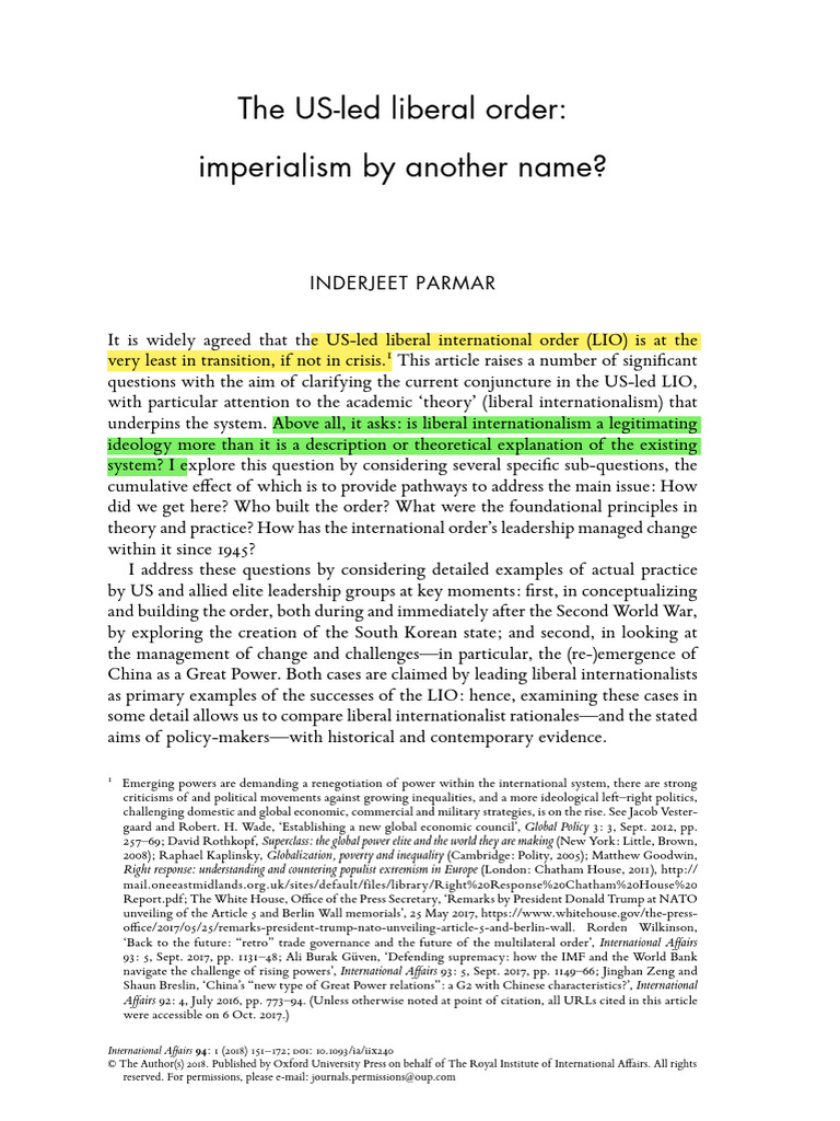 US-Led Liberal Order: Ideology or Hegemony? | PDF | International ...
