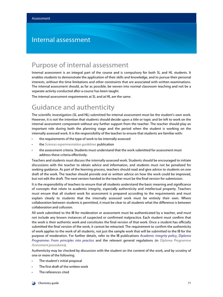 Internal Assessment Guidelines for Chemistry | PDF | Methodology ...