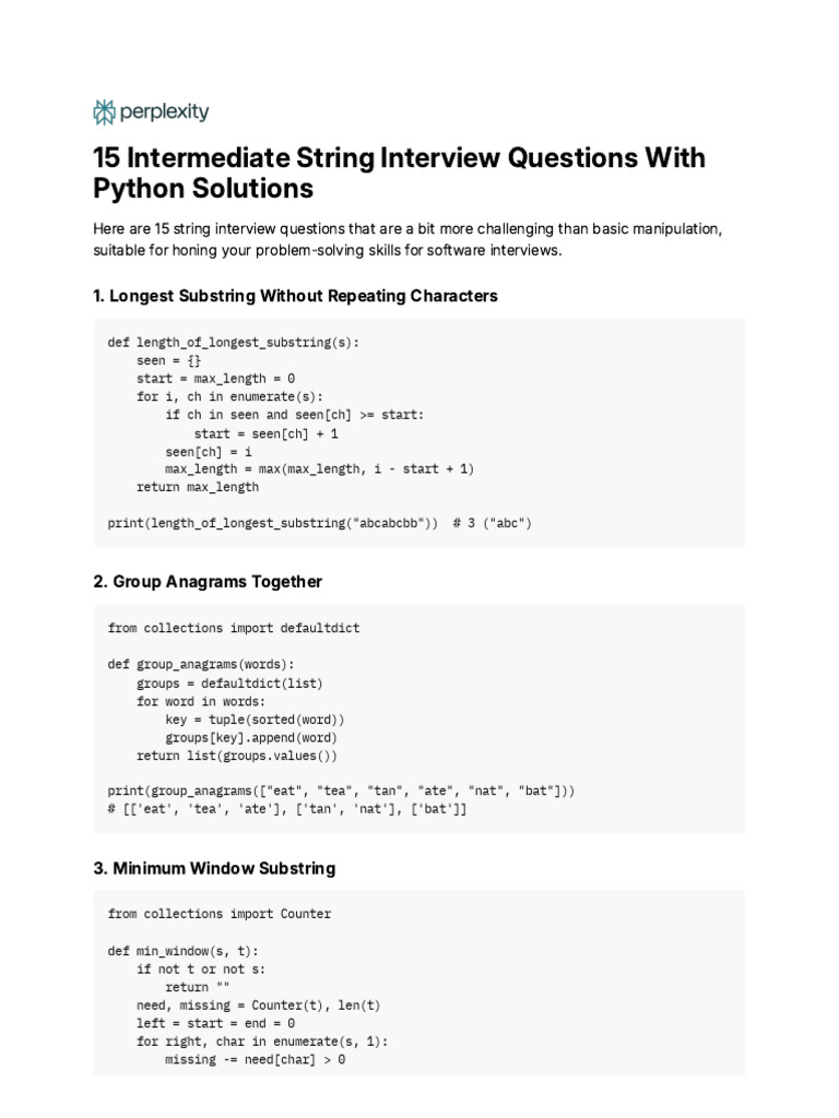 15 Intermediate String Interview Questions With Py | PDF | String ...