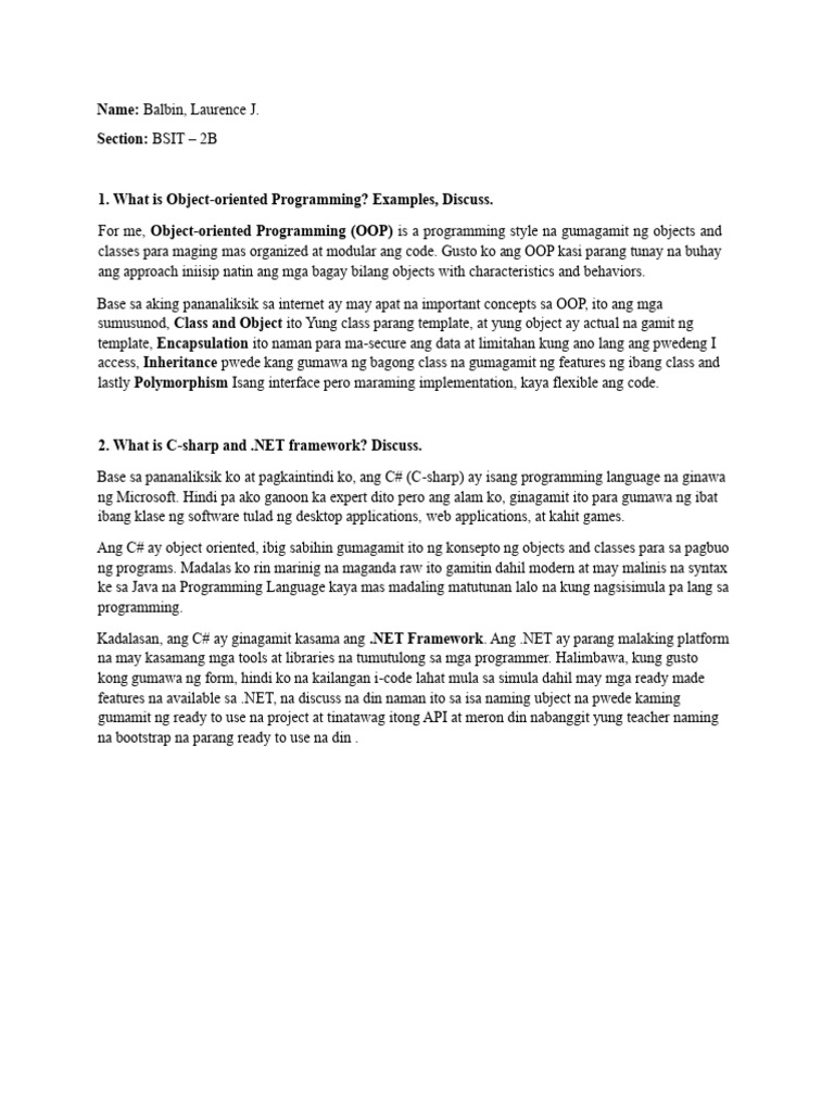 Balbin Laurence BSIT - 2B | PDF