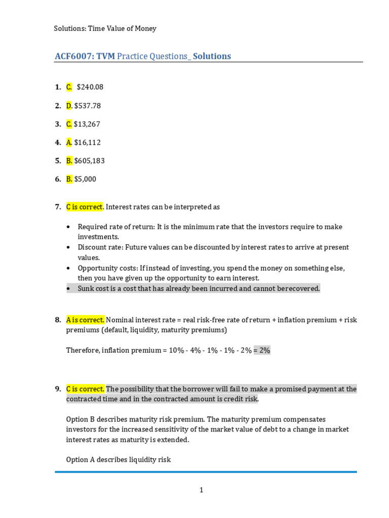 Time Value of Money Solutions | PDF | Time Value Of Money | Interest