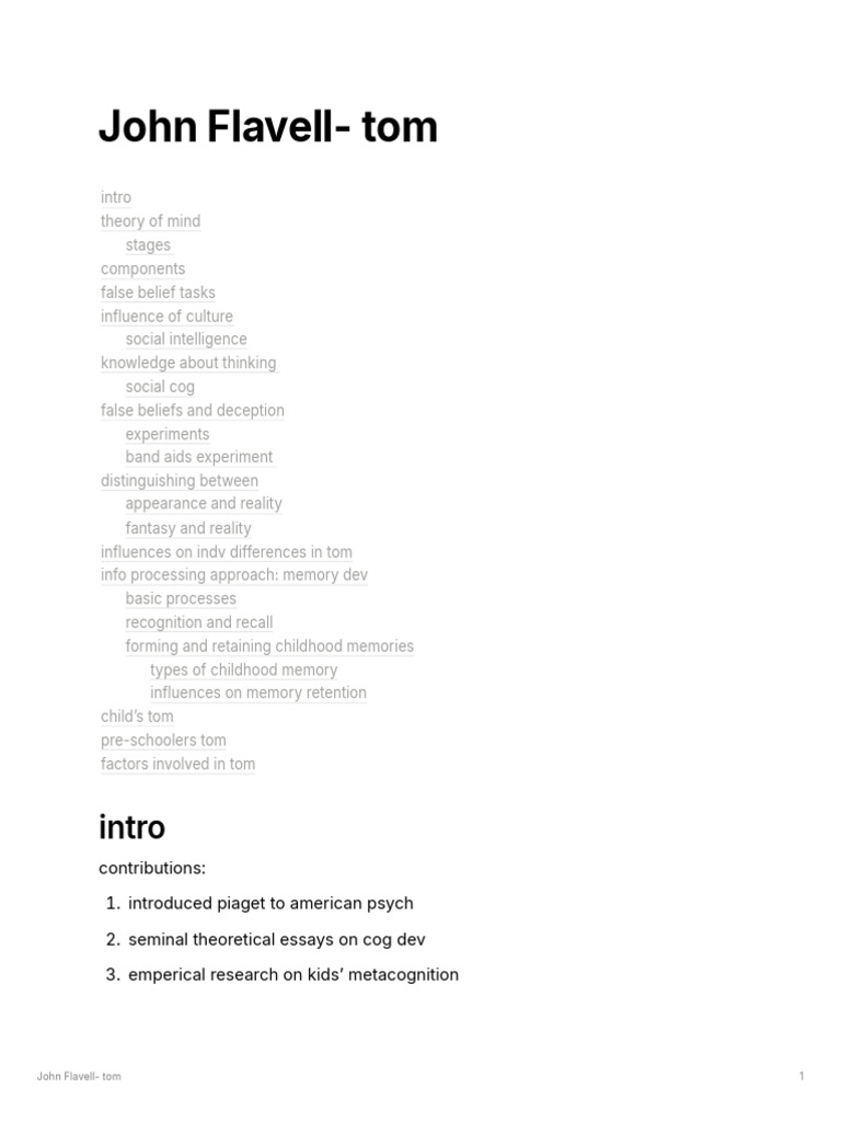 John Flavell's Theory of Mind Insights | PDF | Theory Of Mind | Recall ...