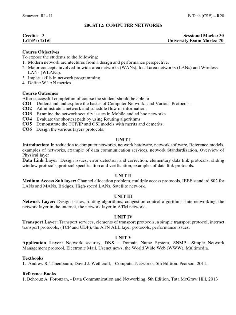 Computer Networks Course Overview | PDF | Computer Network | Internet ...