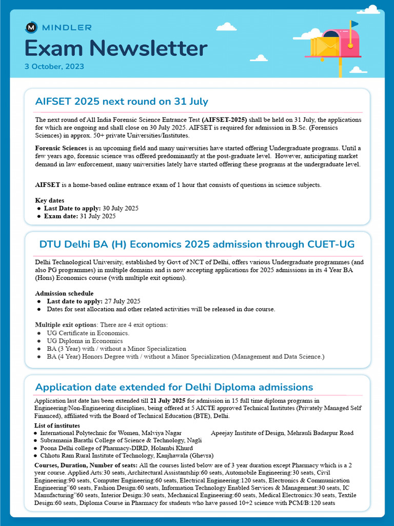 AIFSET 2025 Exam Date: July 31 | PDF | University And College Admission ...