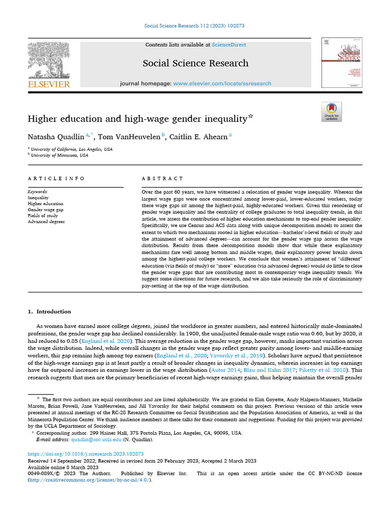 Higher Education's Role in Gender Wage Inequality | PDF | Gender Pay ...