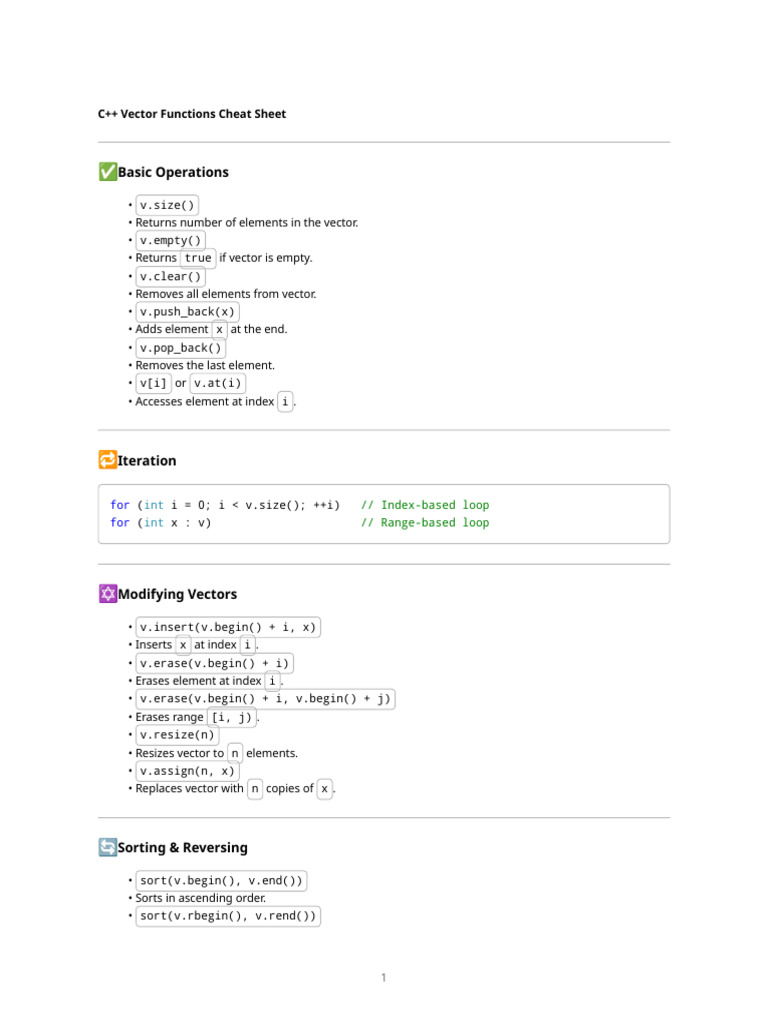 C++ Vector Functions Overview | PDF | Computer Programming | Algorithms ...