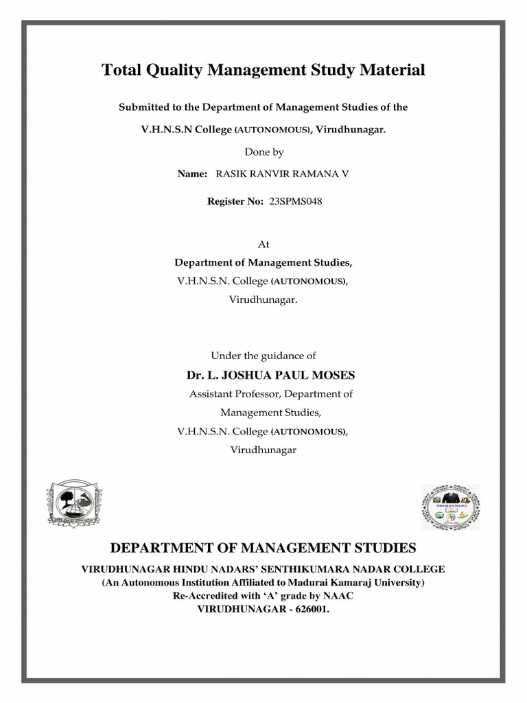 TQM Study Material | PDF