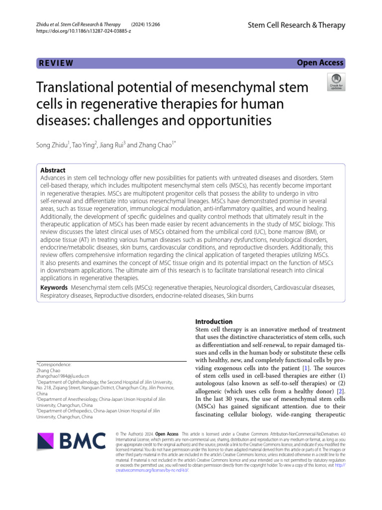 MSCs in Regenerative Therapies: Challenges | PDF | Mesenchymal Stem ...