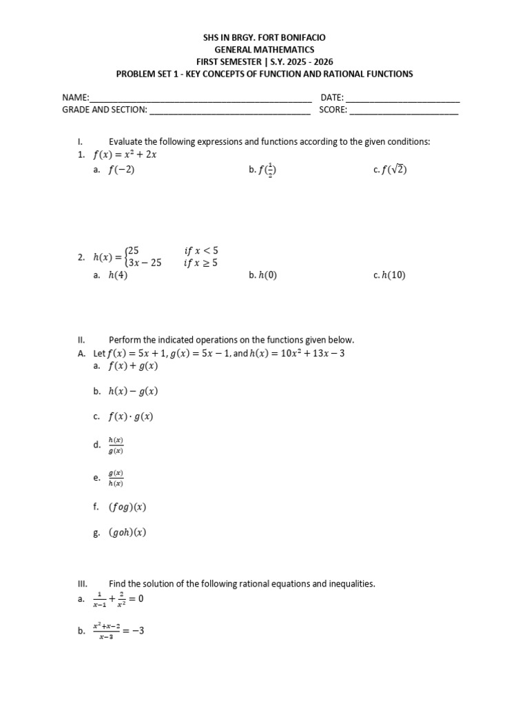 Shs in Brgy. Fort Bonifacio General Mathematics FIRST SEMESTER - S.Y ...