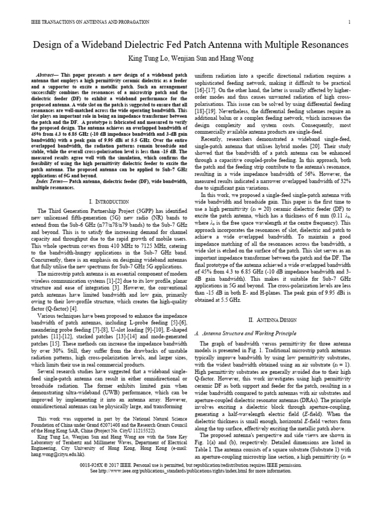 Design of A Wideband Dielectric Fed Patch Antenna With Multiple ...