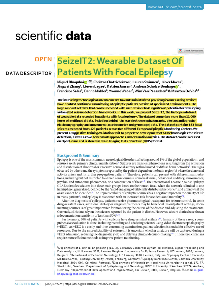 SeizeIT2: Wearable Data for Focal Epilepsy | PDF ...