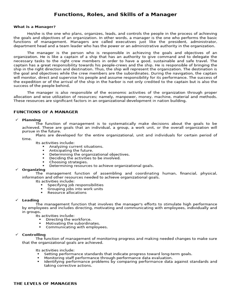 Functions and Roles of Managers | PDF | Goal | Business