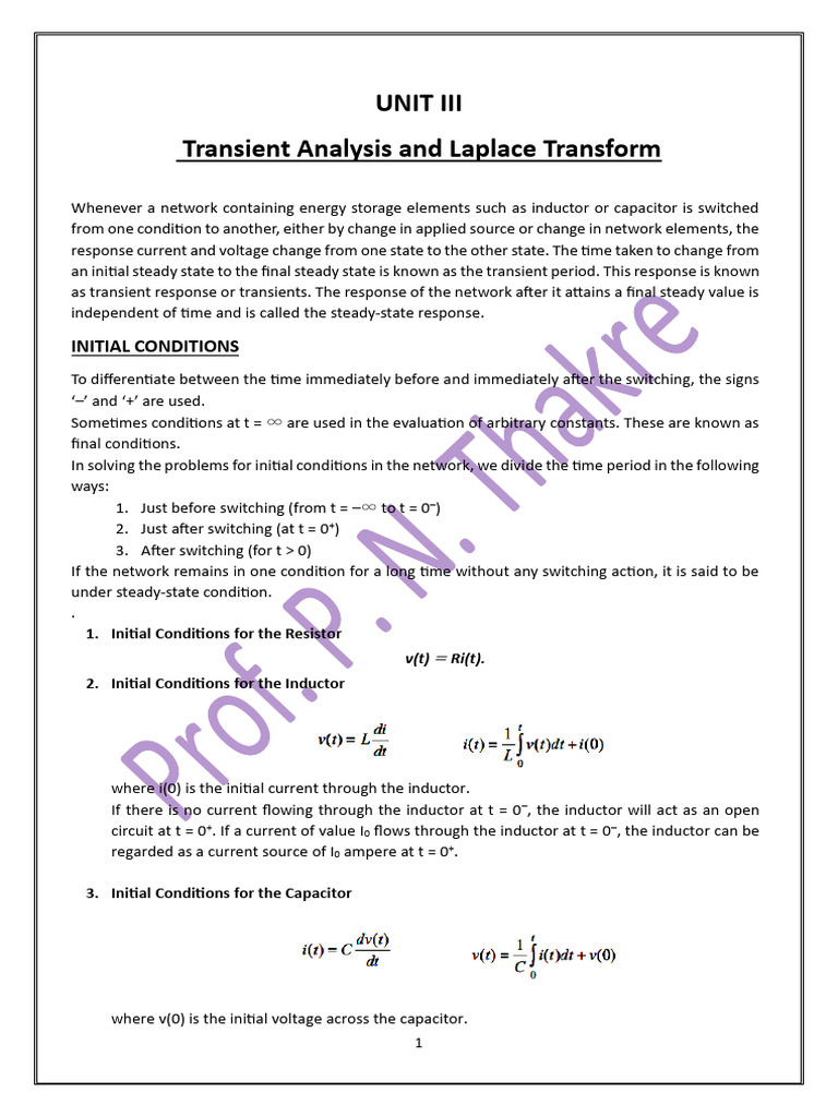 Nt Unit Iii Notes Transient Analysis And Laplace Transform Pdf