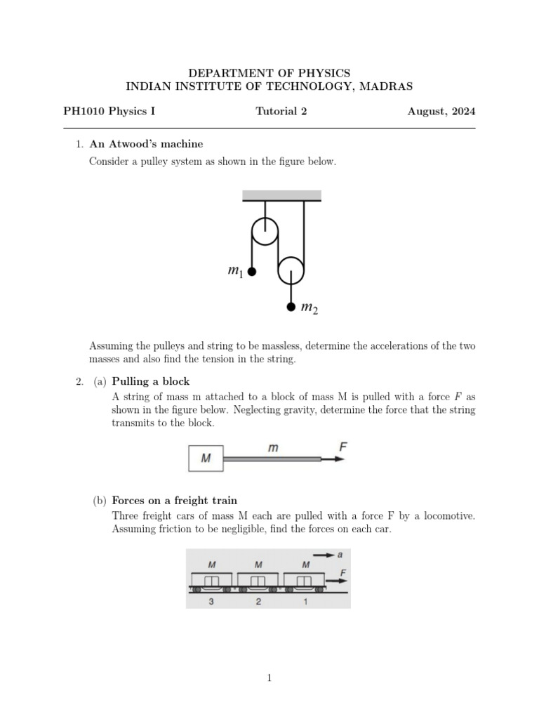 Physics I Tutorial: Mechanics Problems | PDF
