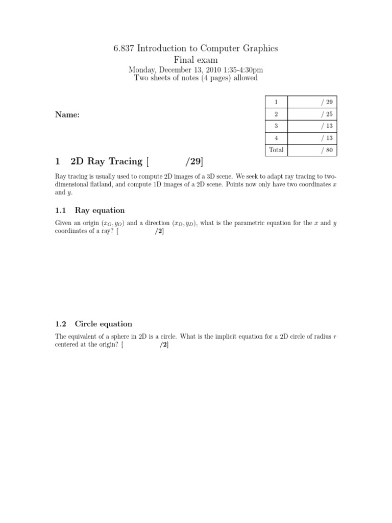 Computer Graphics Exam Review Guide | PDF | Texture Mapping | Circle