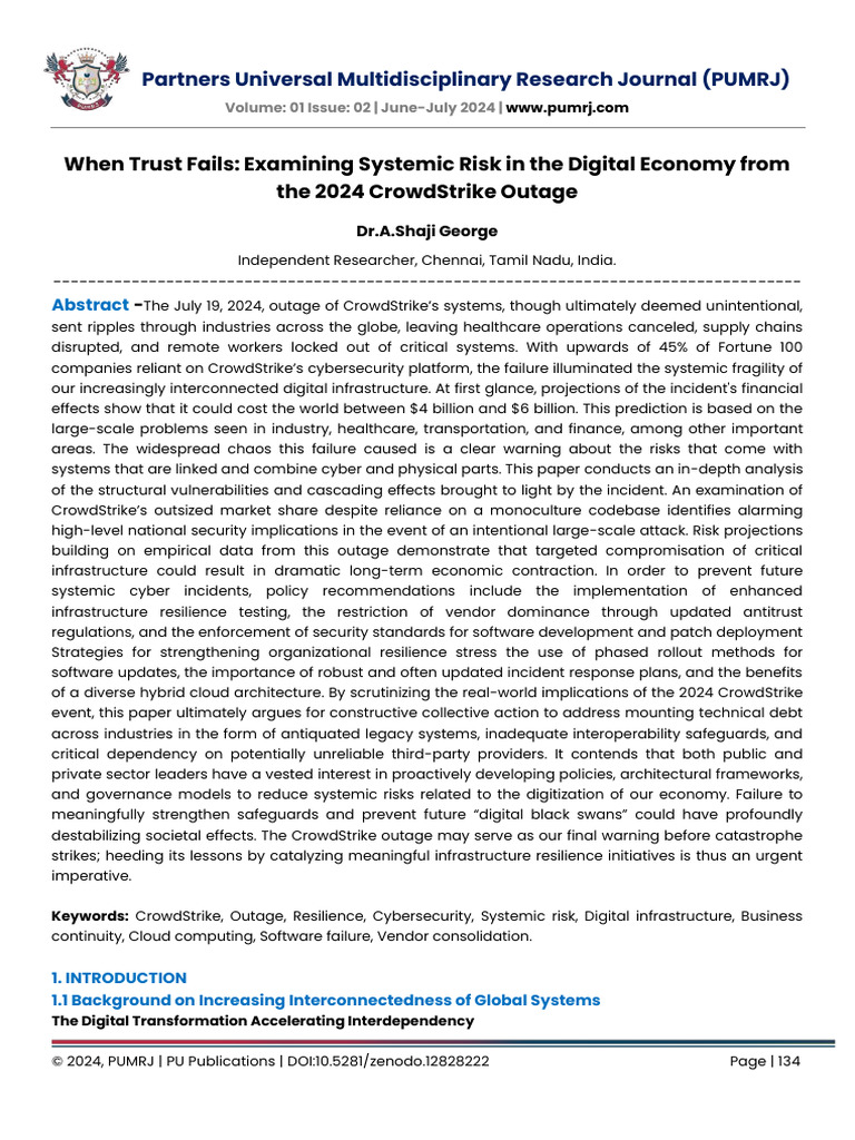Systemic Risk in Digital Economy: CrowdStrike Outage | PDF | Computer ...