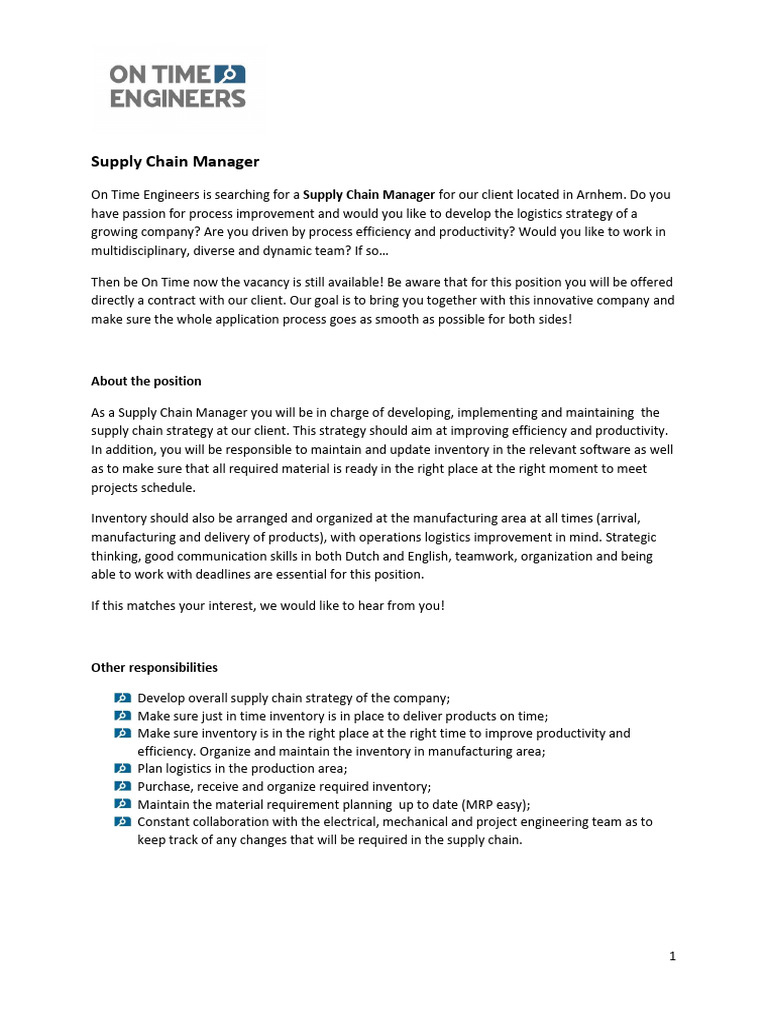 Supply Chain Manager Position Available | PDF | Supply Chain Management ...