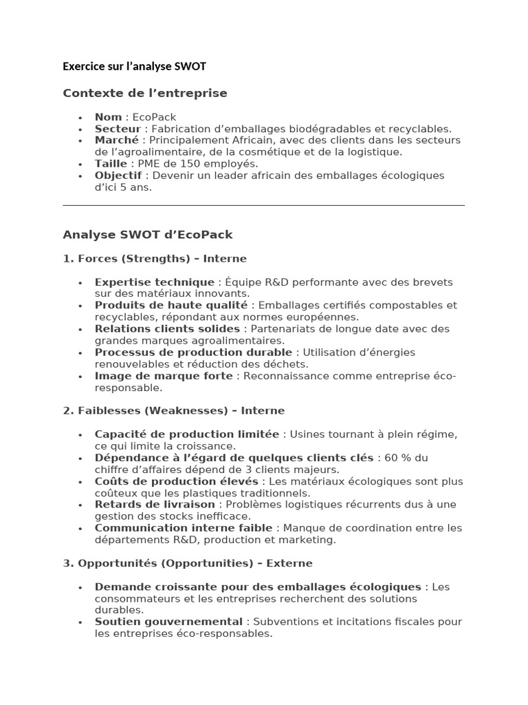 Exercice Swot | PDF | Analyse SWOT | Logistique