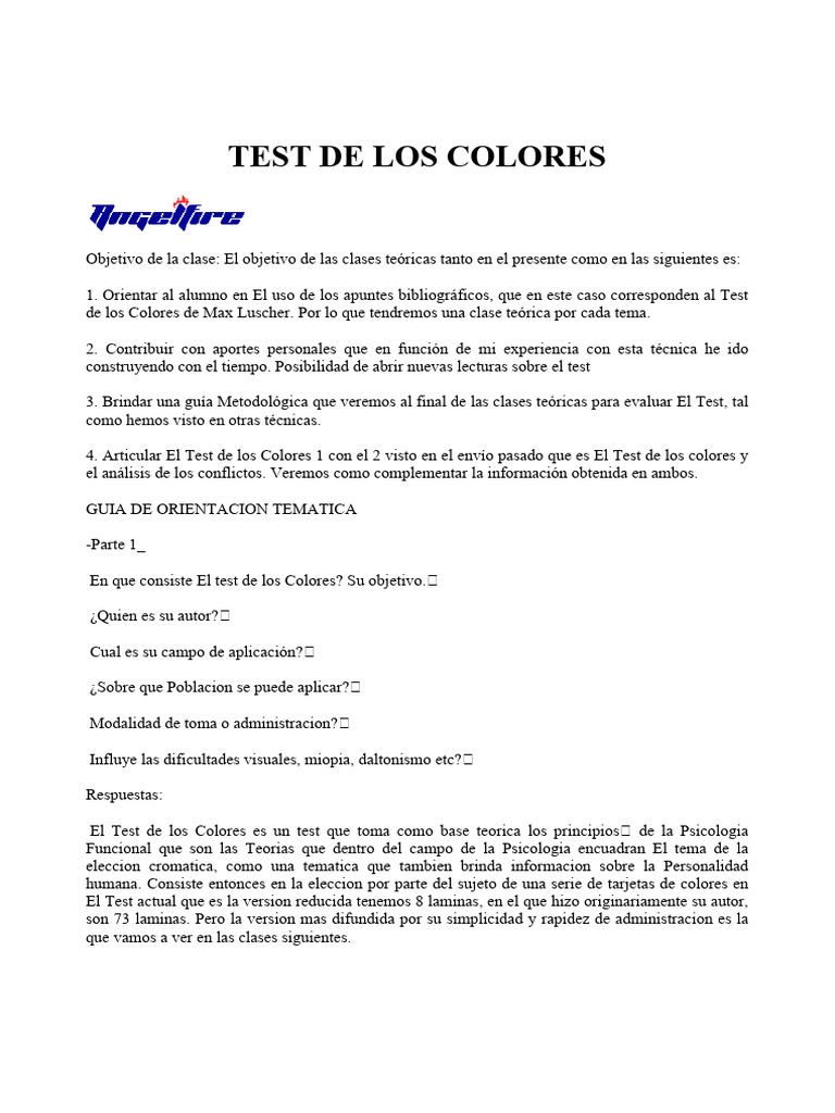 Test de Colores de Max Luscher: Guía | PDF | Relaciones personales ...