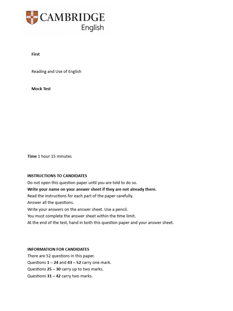 B2 First - Reading and Use of English | PDF | Ddt | You Tube